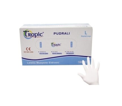 Tropic Pudralı Lateks Büyük Boy Muayene Eldiveni  L 100 Adet